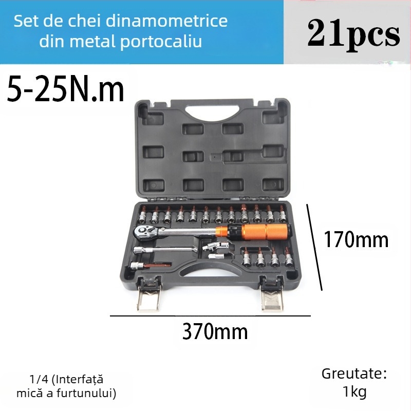 Set cheie dinamometrică cu rachetă, 8 piese, oțel crom-vanadiu, finisaj lucios, precizie ±3