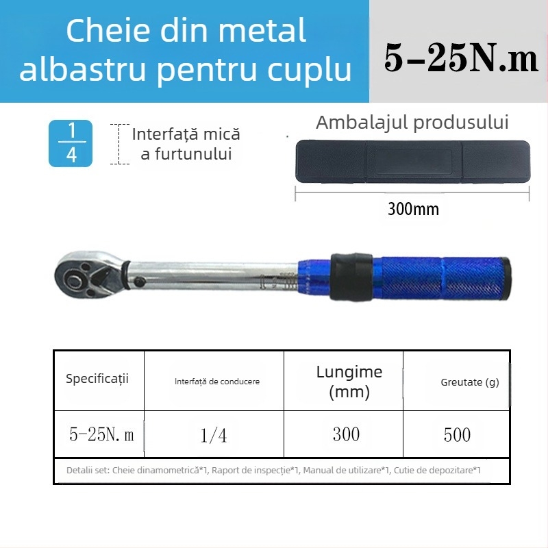 Set cheie dinamometrică cu rachetă, 8 piese, oțel crom-vanadiu, finisaj lucios, precizie ±3