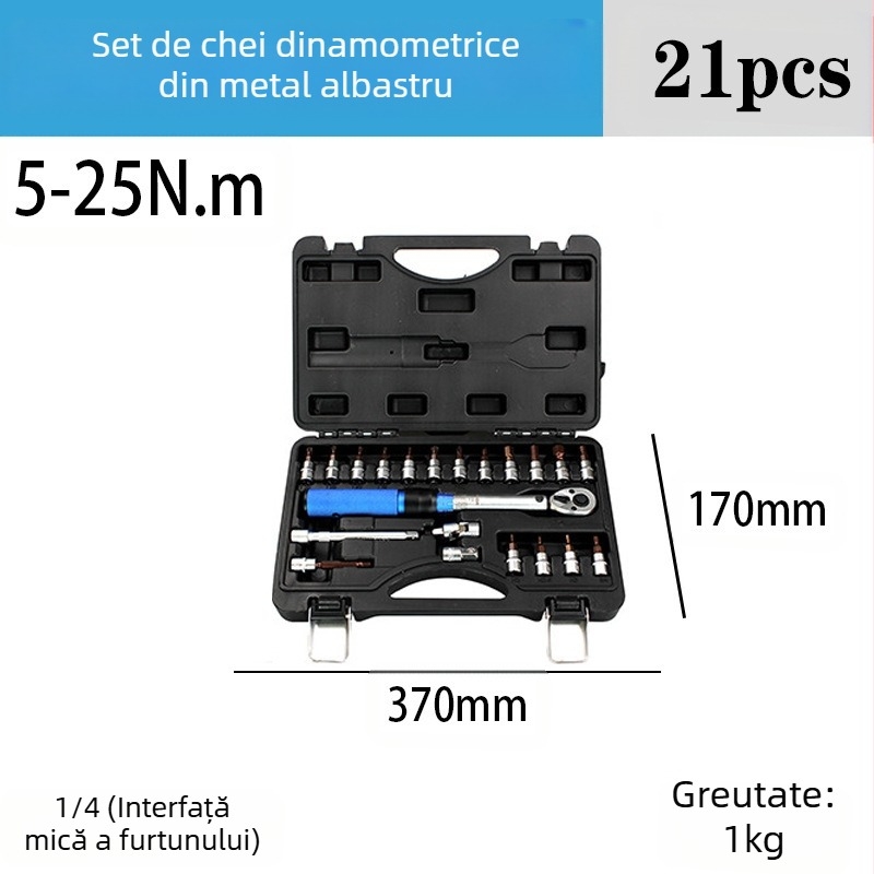 Set cheie dinamometrică cu rachetă, 8 piese, oțel crom-vanadiu, finisaj lucios, precizie ±3