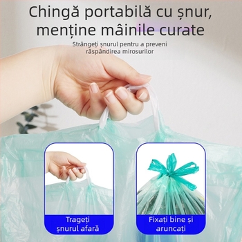 HS pungi de gunoi cu șnur, din HDPE, de unică folosință, pentru uz casnic, grosime 0,011 mm