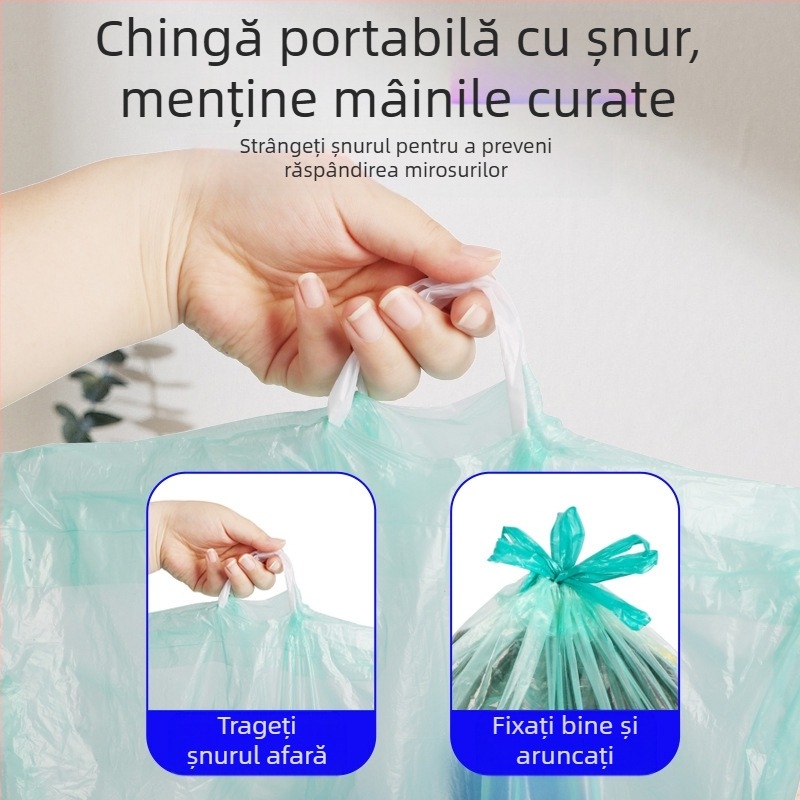 HS pungi de gunoi cu șnur, din HDPE, de unică folosință, pentru uz casnic, grosime 0,011 mm
