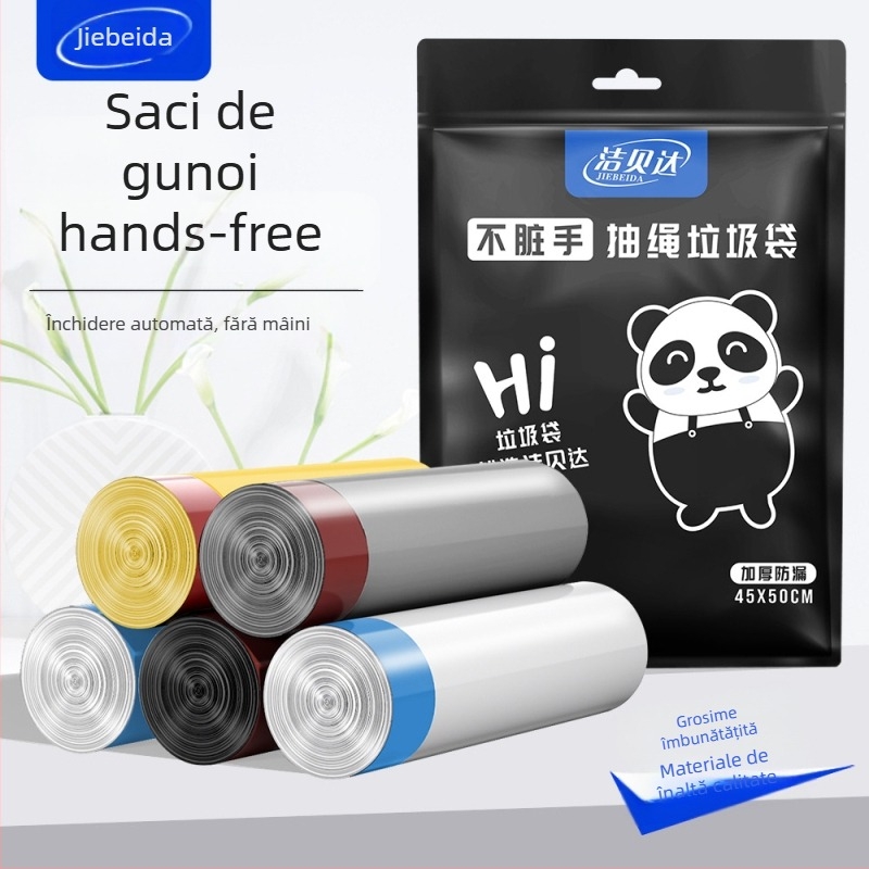 HS pungi de gunoi cu șnur, din HDPE, de unică folosință, pentru uz casnic, grosime 0,011 mm