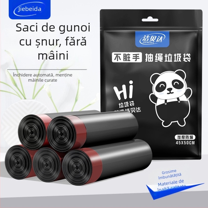HS pungi de gunoi cu șnur, din HDPE, de unică folosință, pentru uz casnic, grosime 0,011 mm