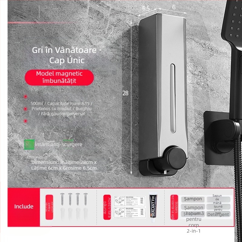 Dispenser de săpun, montat pe perete, din plastic, pentru baie și bucătărie, cu acționare prin apăsare, design modern minimalist