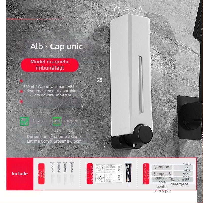 Dispenser de săpun, montat pe perete, din plastic, pentru baie și bucătărie, cu acționare prin apăsare, design modern minimalist