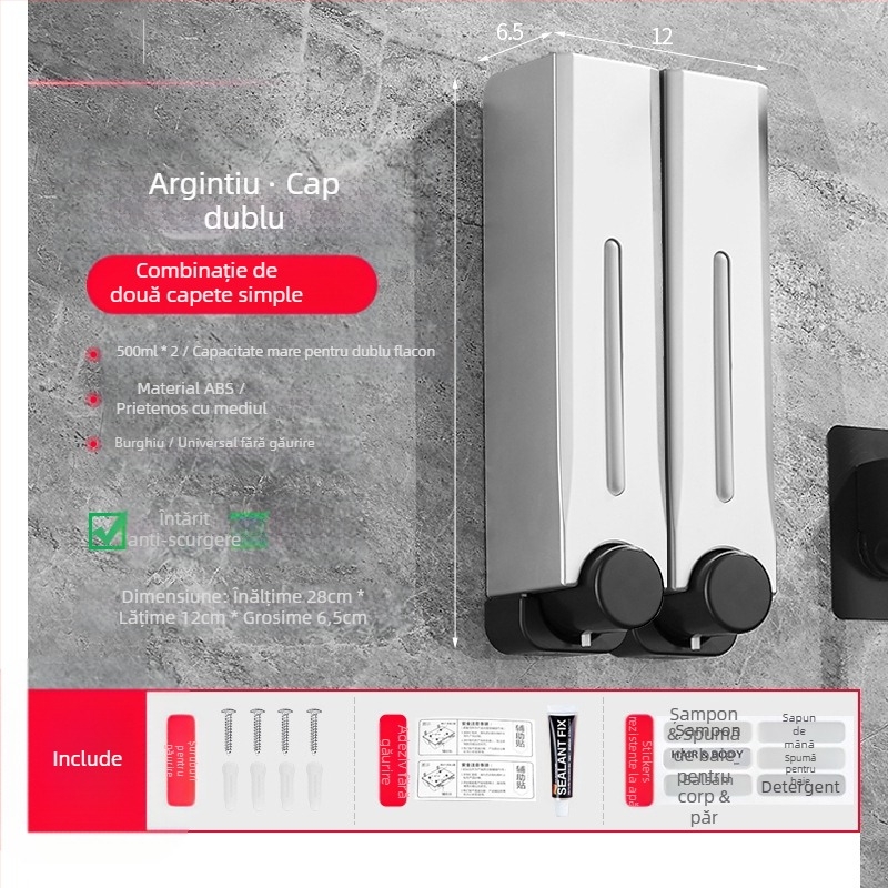 Dispenser de săpun, montat pe perete, din plastic, pentru baie și bucătărie, cu acționare prin apăsare, design modern minimalist