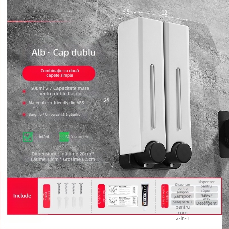 Dispenser de săpun, montat pe perete, din plastic, pentru baie și bucătărie, cu acționare prin apăsare, design modern minimalist