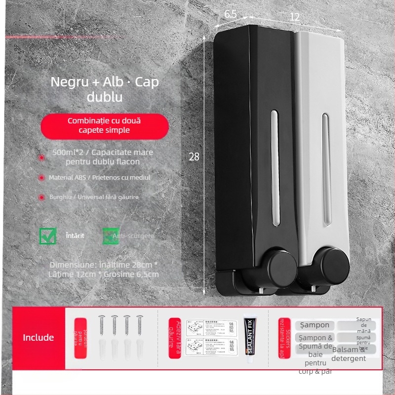 Dispenser de săpun, montat pe perete, din plastic, pentru baie și bucătărie, cu acționare prin apăsare, design modern minimalist