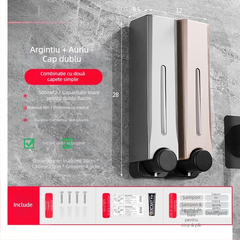 Dispenser de săpun, montat pe perete, din plastic, pentru baie și bucătărie, cu acționare prin apăsare, design modern minimalist