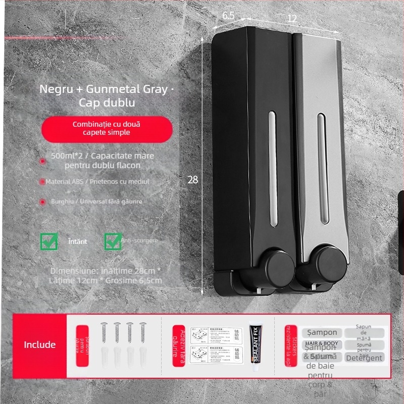 Dispenser de săpun, montat pe perete, din plastic, pentru baie și bucătărie, cu acționare prin apăsare, design modern minimalist