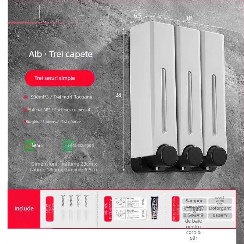 Dispenser de săpun, montat pe perete, din plastic, pentru baie și bucătărie, cu acționare prin apăsare, design modern minimalist