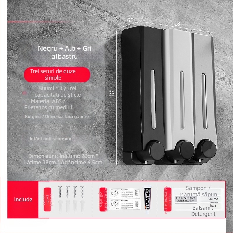 Dispenser de săpun, montat pe perete, din plastic, pentru baie și bucătărie, cu acționare prin apăsare, design modern minimalist