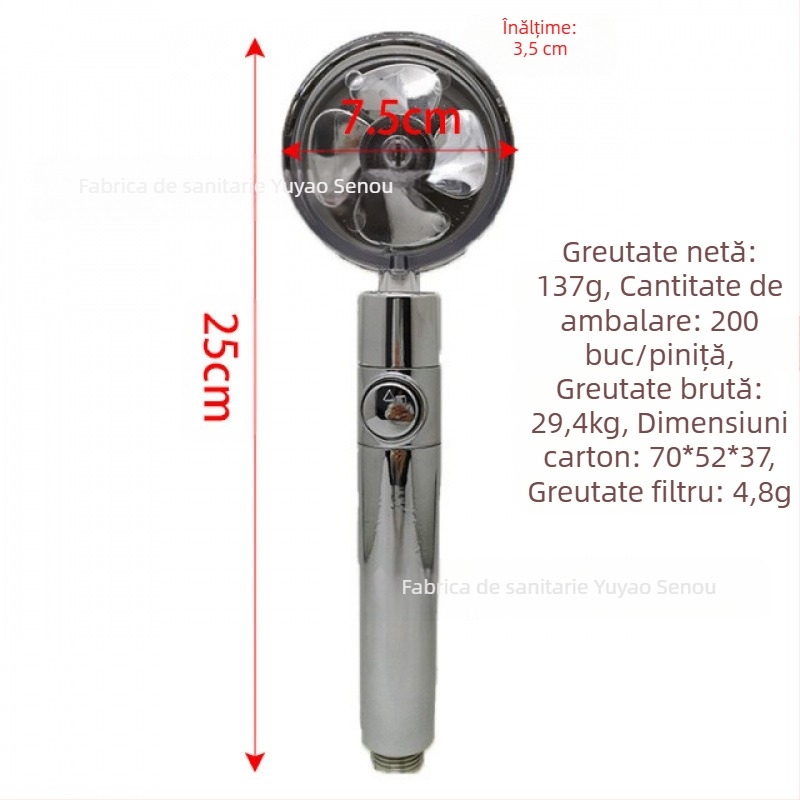 Cap de duș - Model: Small Waist Shower Head, ABS, Rotund, Funcție ploaie, Montaj cu filet