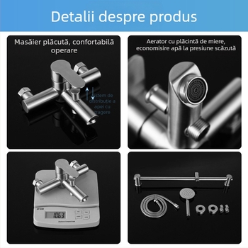 Set de duș din oțel inoxidabil, montat pe perete, robinet amestecător cu cartuș ceramic, model S-L005