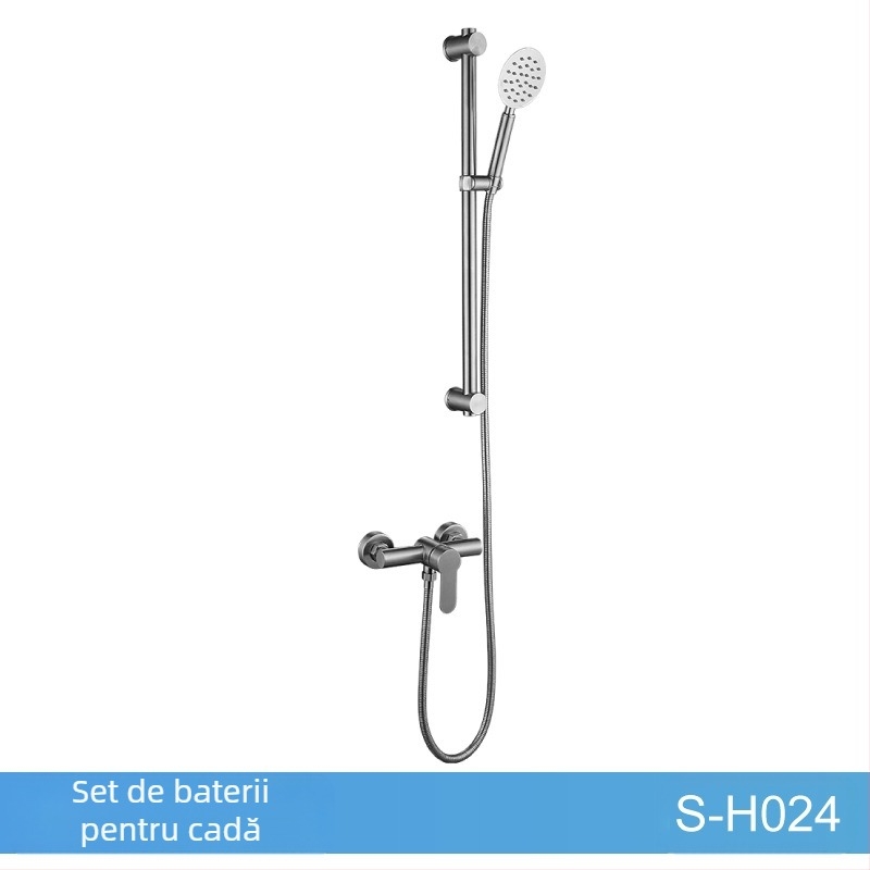 Set de duș din oțel inoxidabil, montat pe perete, robinet amestecător cu cartuș ceramic, model S-L005