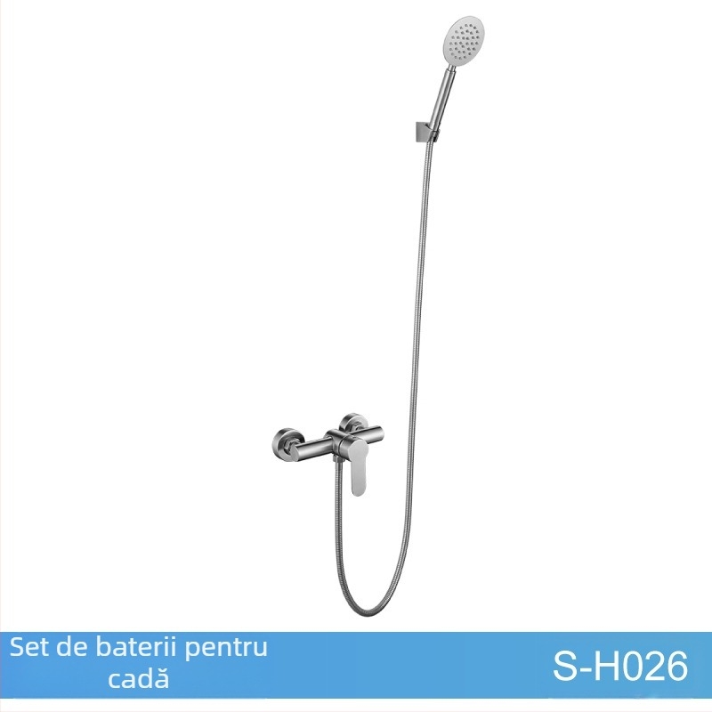 Set de duș din oțel inoxidabil, montat pe perete, robinet amestecător cu cartuș ceramic, model S-L005