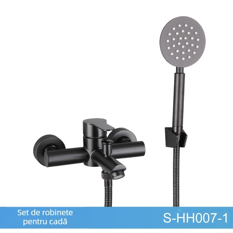 Set de duș din oțel inoxidabil, montat pe perete, robinet amestecător cu cartuș ceramic, model S-L005