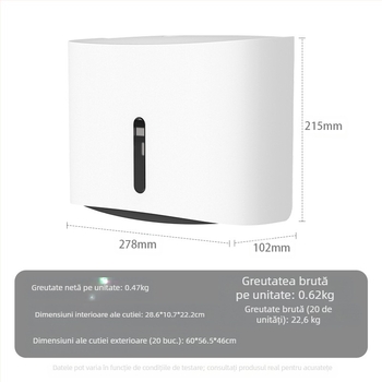 Cutie montată pe perete pentru șervete de hârtie — ABS, rezistentă la apă, fără găuri, model 6015