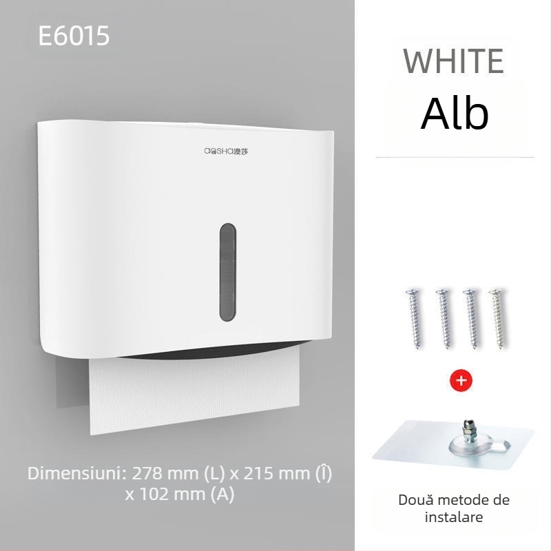 Cutie montată pe perete pentru șervete de hârtie — ABS, rezistentă la apă, fără găuri, model 6015
