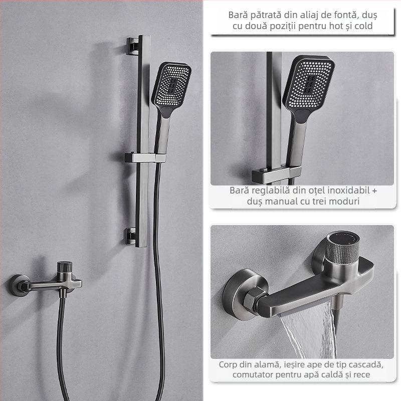 Set de duș din cupru, montaj încastrat, funcție ploaie, cap de duș pătrat, model 7030