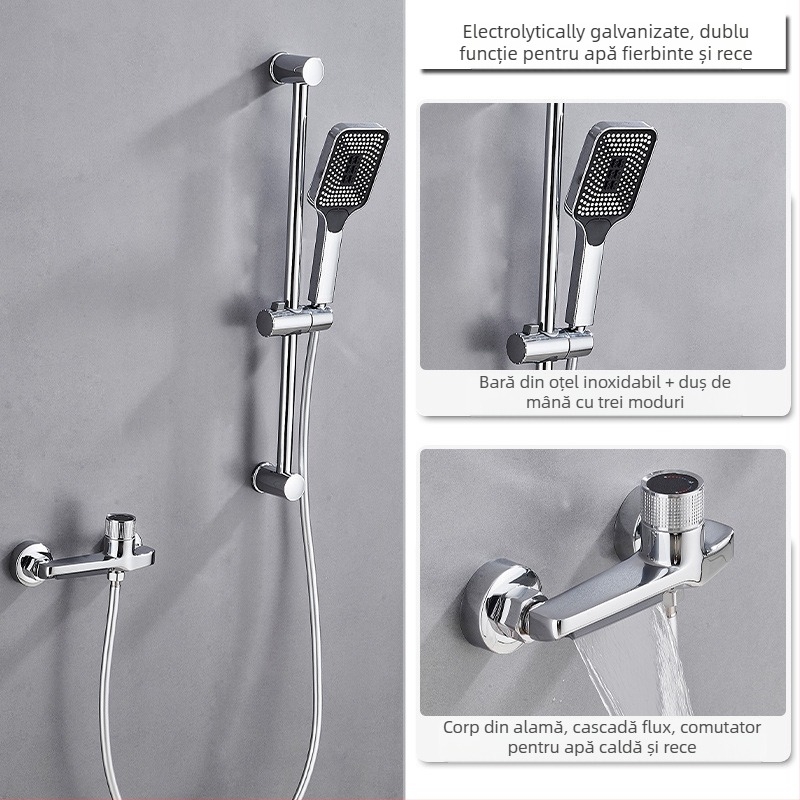 Set de duș din cupru, montaj încastrat, funcție ploaie, cap de duș pătrat, model 7030