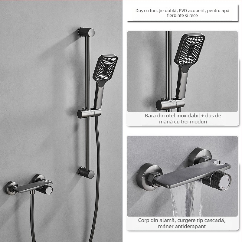 Set de duș din cupru, montaj încastrat, funcție ploaie, cap de duș pătrat, model 7030