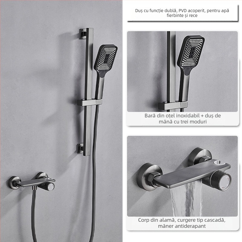 Set de duș din cupru, montaj încastrat, funcție ploaie, cap de duș pătrat, model 7030