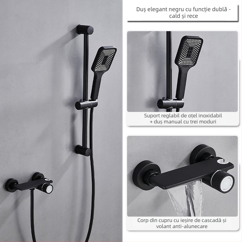 Set de duș din cupru, montaj încastrat, funcție ploaie, cap de duș pătrat, model 7030