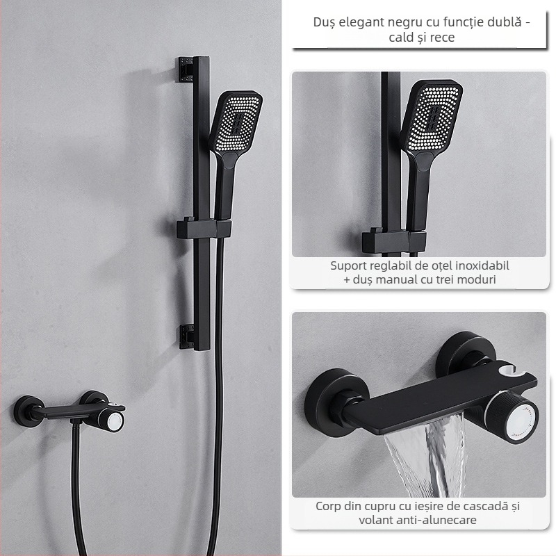 Set de duș din cupru, montaj încastrat, funcție ploaie, cap de duș pătrat, model 7030