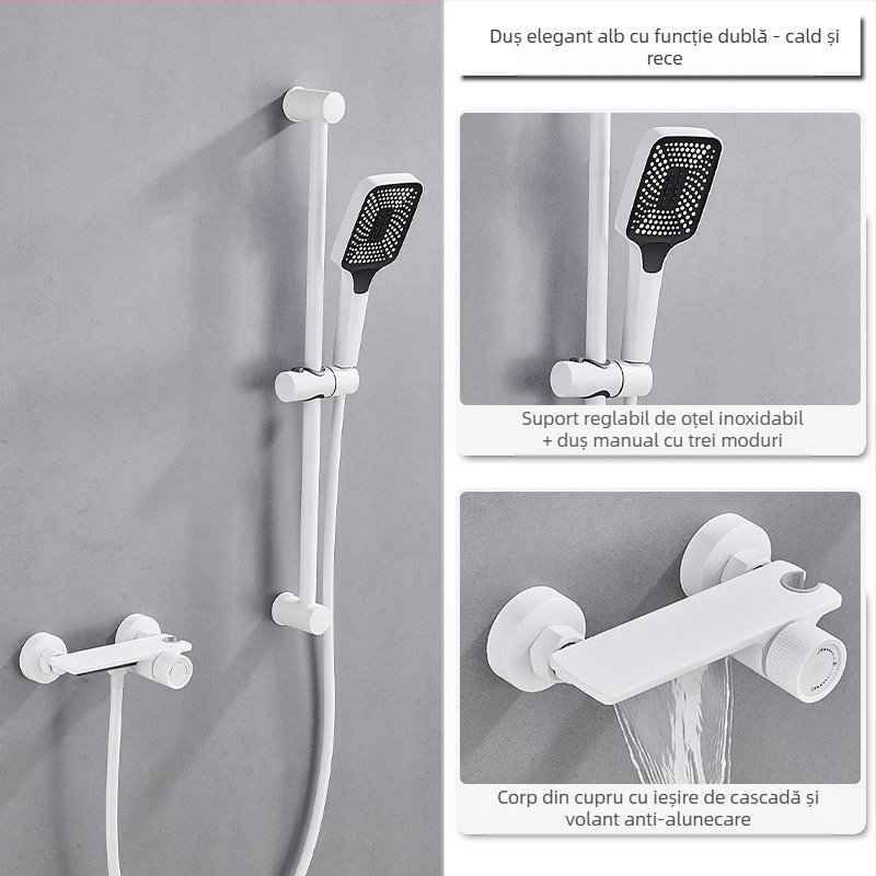 Set de duș din cupru, montaj încastrat, funcție ploaie, cap de duș pătrat, model 7030