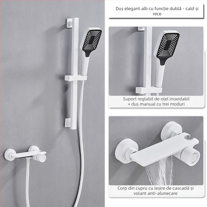 Set de duș din cupru, montaj încastrat, funcție ploaie, cap de duș pătrat, model 7030