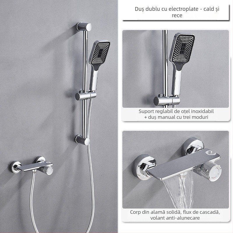 Set de duș din cupru, montaj încastrat, funcție ploaie, cap de duș pătrat, model 7030