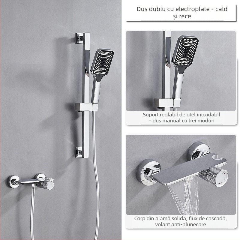 Set de duș din cupru, montaj încastrat, funcție ploaie, cap de duș pătrat, model 7030