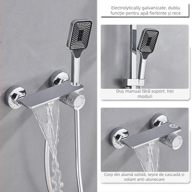 Set de duș din cupru, montaj încastrat, funcție ploaie, cap de duș pătrat, model 7030