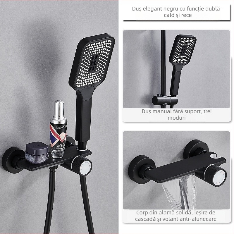 Set de duș din cupru, montaj încastrat, funcție ploaie, cap de duș pătrat, model 7030