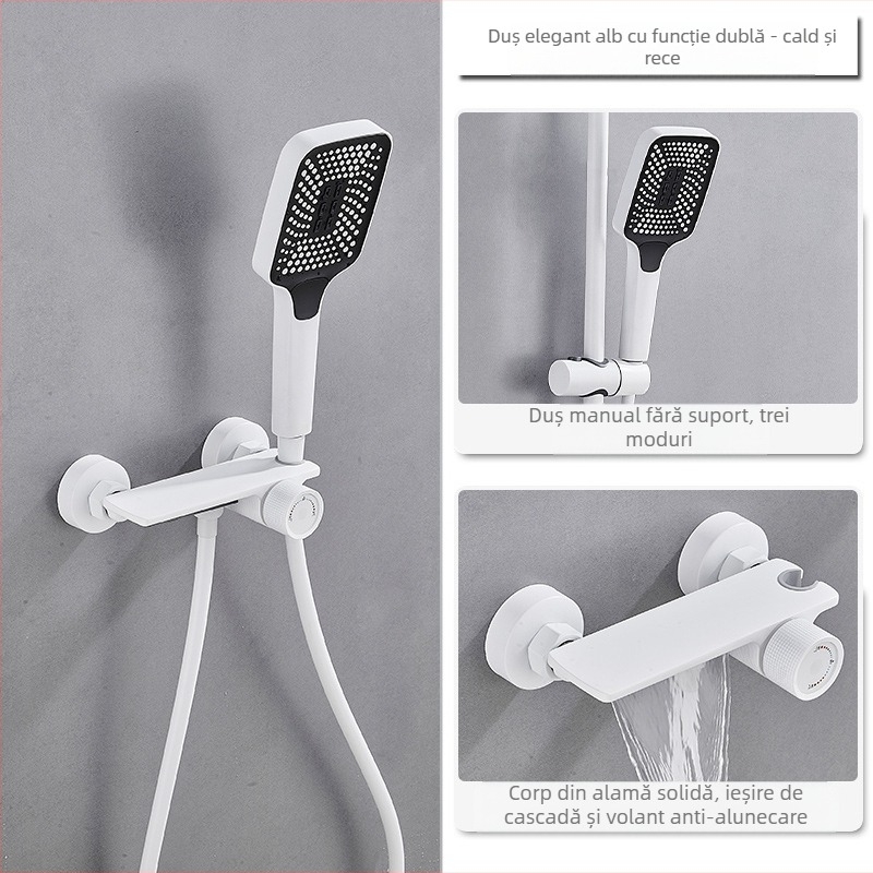 Set de duș din cupru, montaj încastrat, funcție ploaie, cap de duș pătrat, model 7030