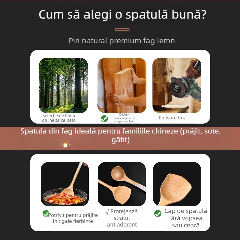 Lopată de lemn pentru gătit de la PLYS/Pales — ustensilă de bucătărie rezistentă la temperaturi înalte