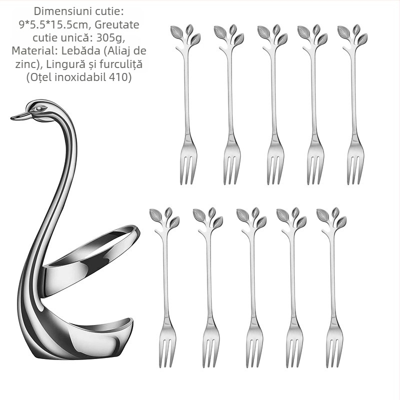 Set de furculițe pentru fructe și lingură de desert din oțel inoxidabil, stil ușor lux, model monocrom, finisaj oglindit