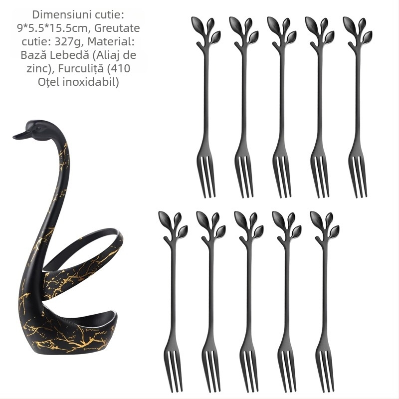 Set de furculițe pentru fructe și lingură de desert din oțel inoxidabil, stil ușor lux, model monocrom, finisaj oglindit