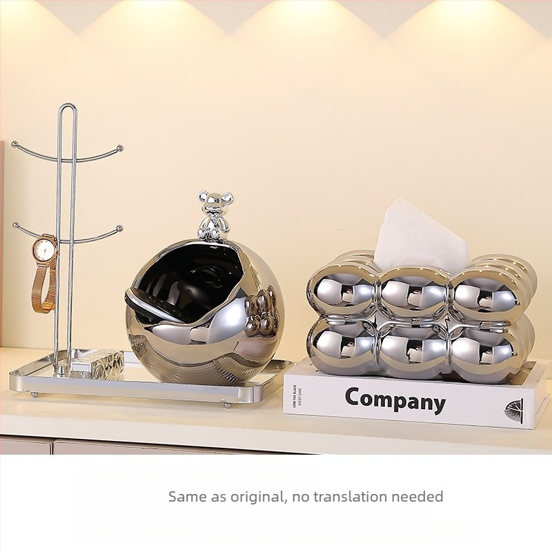 Set ceramic pentru depozitare pe birou și coș de gunoi, stil lux ușor, mic recipient pentru obiecte zilnice, decor pentru sufragerie