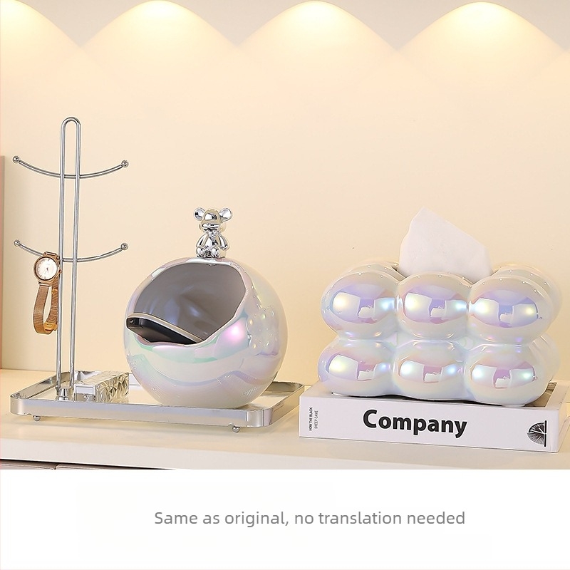 Set ceramic pentru depozitare pe birou și coș de gunoi, stil lux ușor, mic recipient pentru obiecte zilnice, decor pentru sufragerie