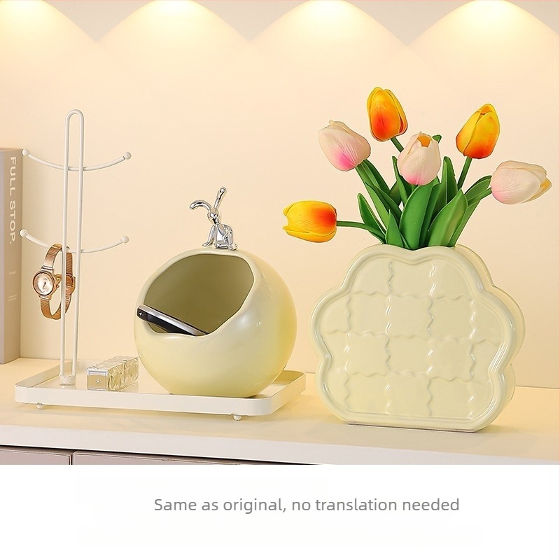 Set ceramic pentru depozitare pe birou și coș de gunoi, stil lux ușor, mic recipient pentru obiecte zilnice, decor pentru sufragerie