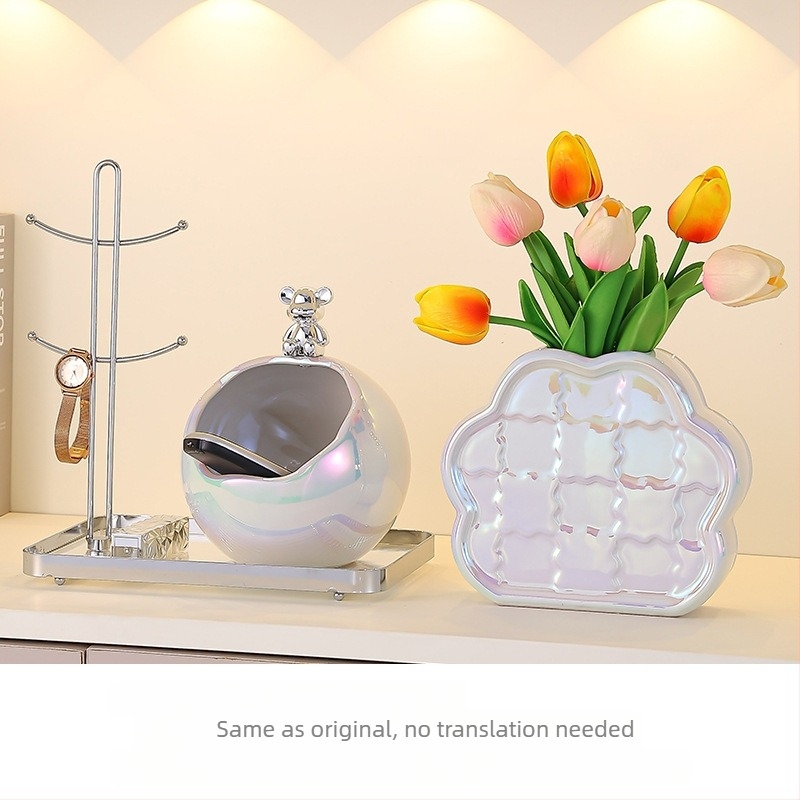 Set ceramic pentru depozitare pe birou și coș de gunoi, stil lux ușor, mic recipient pentru obiecte zilnice, decor pentru sufragerie