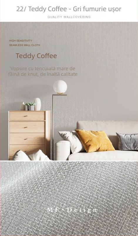 Acoperire de perete din mătase, textură dobby, fără  îmbinări, cu fire micro-aurii; pentru sufragerie și dormitorul principal