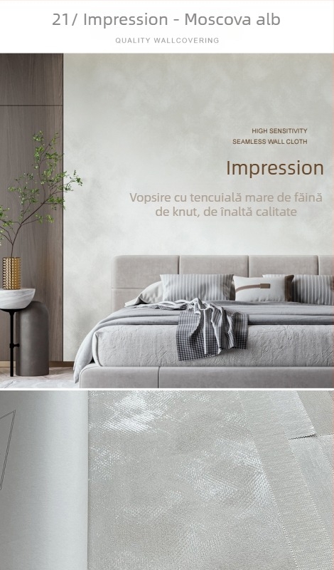 Acoperire de perete din mătase, textură dobby, fără  îmbinări, cu fire micro-aurii; pentru sufragerie și dormitorul principal