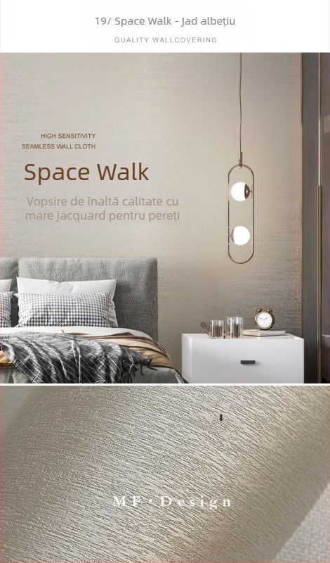 Acoperire de perete din mătase, textură dobby, fără  îmbinări, cu fire micro-aurii; pentru sufragerie și dormitorul principal