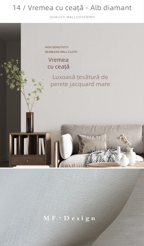 Acoperire de perete din mătase, textură dobby, fără  îmbinări, cu fire micro-aurii; pentru sufragerie și dormitorul principal