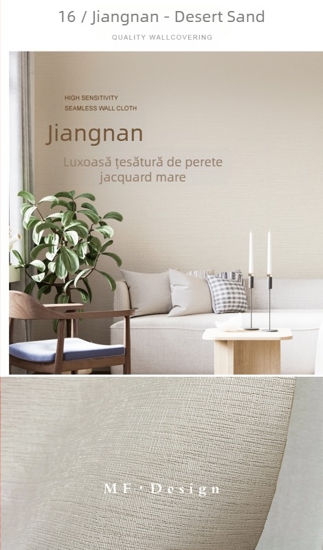 Acoperire de perete din mătase, textură dobby, fără  îmbinări, cu fire micro-aurii; pentru sufragerie și dormitorul principal