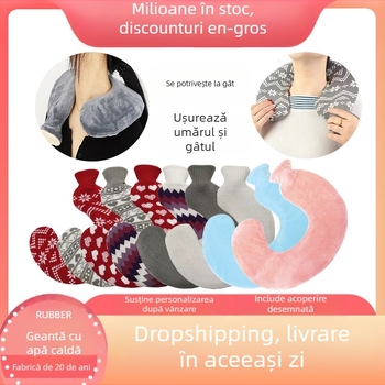 Recipient de apă caldă în formă de U din cauciuc, pentru gât – 450 g, umplut cu apă, utilizare dublă cald/rece