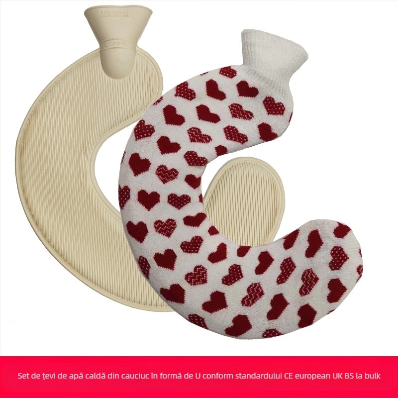 Recipient de apă caldă în formă de U din cauciuc, pentru gât – 450 g, umplut cu apă, utilizare dublă cald/rece